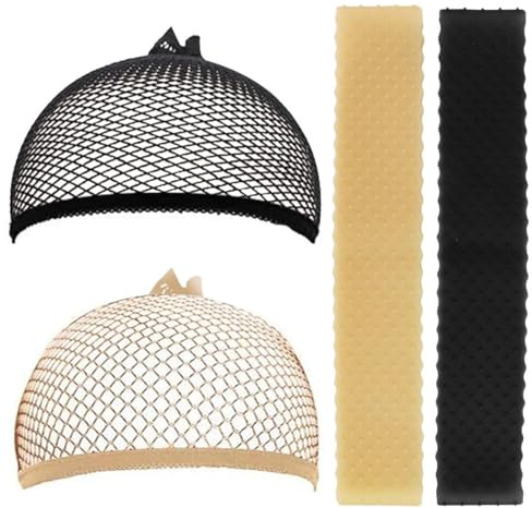 RTRTGS Cuffia per Parrucca Donna, 4 pezzi, estensibile, elastica e traspirante, Rete per Capelli Lunghi e Spessi, Retina per Capelli Notte, Cuffia Sotto Parrucca, Ideale per Parrucche Donna