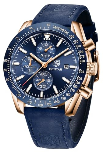 BY BENYAR Uhren Herren Chronograph Analog Quarz Armbanduhr Herren Wasserdicht Datum Lederarmband Herrenuhr Mode Lässig Uhr Elegantes Geschenk fur Männer