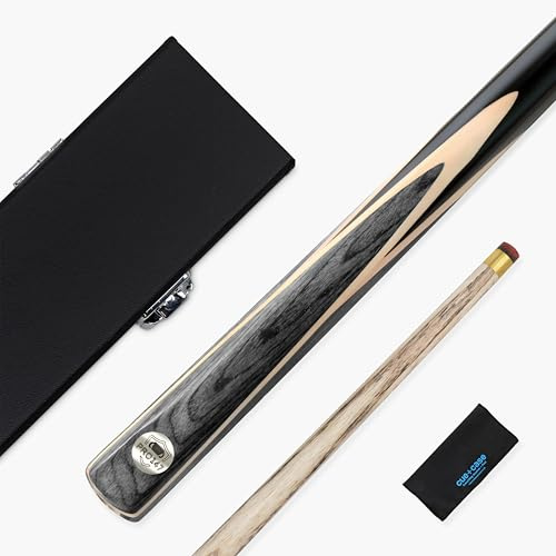PRO147 Windser 57 Inch 2 Piece Centre Joint Ash Snooker and Pool Cue and Case Set with 9.5mm Professional Red Layered Tip – Black Hard Case and Microfibre Cue Towel (Grey)