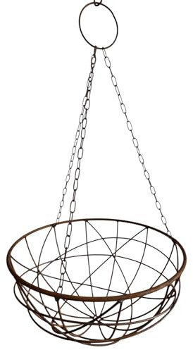 Bornhöft Hängende Gartendeko Blumenampel, Eisen Metallkorb mit Rostoptik, 50 cm Durchmesser, rostige Gartendekoration Edelrost