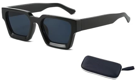 XFSRG Lunettes de Soleil Vintage Rectangulaires Mixtes Monture en Métal Classique et Tendance UV Hommes et Femmes Unisexe(Noir)