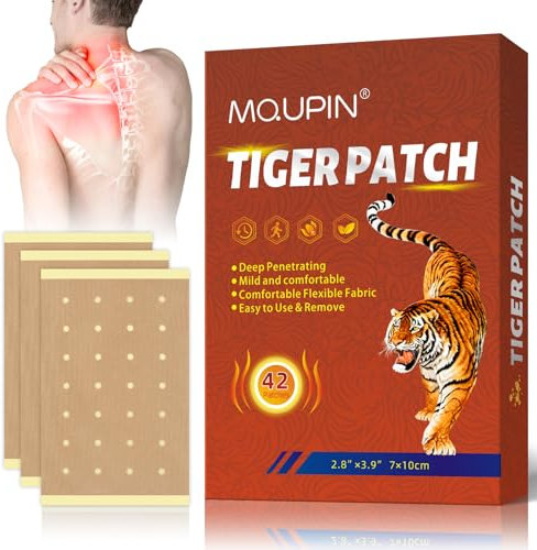 MQUPIN Pain Relief Patches, 42Pcs Tiger Relief Patches Natural Plant Heat Patches for Back Knee Neck and Shoulder Pain Relief 12H Long-Lasting