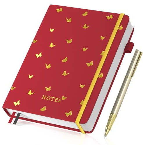 Umriox Carnet de notes A5, avec stylo, couverture rigide, 100 g/m², 365 pages, pour femmes et hommes, pour l'école, le travail, le dessin, 14,5 x 21 cm, rouge (film gaufré)