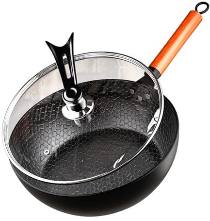 Padella Fritta A Martello Fatta A Mano, Padelle Non Bastoncini, Padella Fusa Di Ferro Con Coperchio, Condimento Resistente Alla Ruggine, Base Compatibile Con Induzione, 28x7 Cm, Per Cottura In Campegg