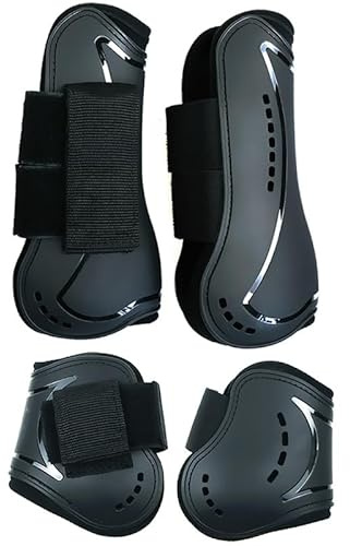 Merauno® Set von 4 Gaiters, Klassische, robuste PU Hard Shell mit elastischen Haken- und Schleifenverschlussgurten, Tendonstiefel, atmungsaktive Löcher zum Springen, Reiten, Events (L, Schwarz)