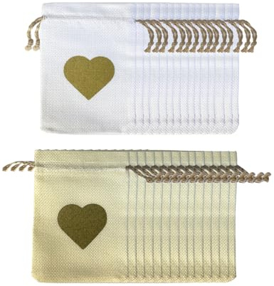 AQUILORA 30 Stück Stoffsackerl Klein 10x14cm Jutesäckchen Herz Kleine Säckchen zum Befüllen mit Kordelzug Geschenksäckchen Wiederverwendbarer für Geburtstag Hochzeit Kinderparty Weihnachten,2 Farben