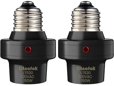 otnofok Light Sensor Socket, E26/E27 Light Bulb Socket, Automatic Dusk to Dawn Photocell Sensor with 300° Adjustable Angle for Outdoor Lighting in Porch, Garage, and Wall Lights, Black, 2 Pack