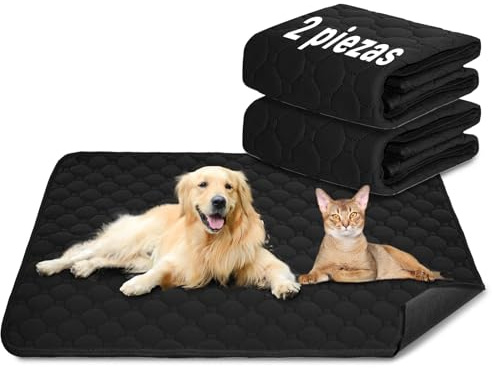 E-THOL Tapis d'entraînement pour chiens et chats, lot de 2 pièces, extra-résistant, absorbant, imperméable et antidérapant, lavable et réutilisable, pour chiots et animaux de compagnie (noir, 150 x 90