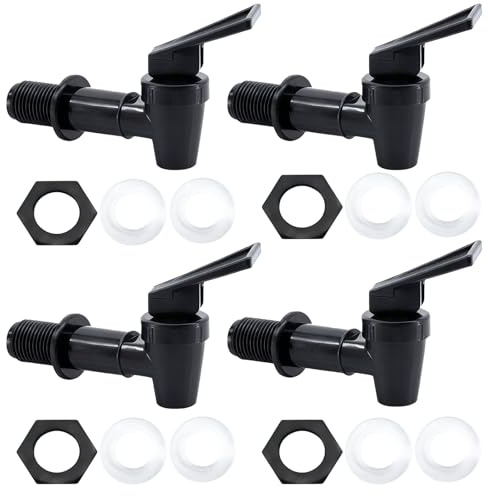 LifgWas 4pcs Grifo de Agua de Plástico PP Alimentario, Negro – Grifo Dispensador para Botellas de Cristal/Plástico, Dispensadores de Agua y Envases con Abertura de 18mm (3/4 de Pulgada)