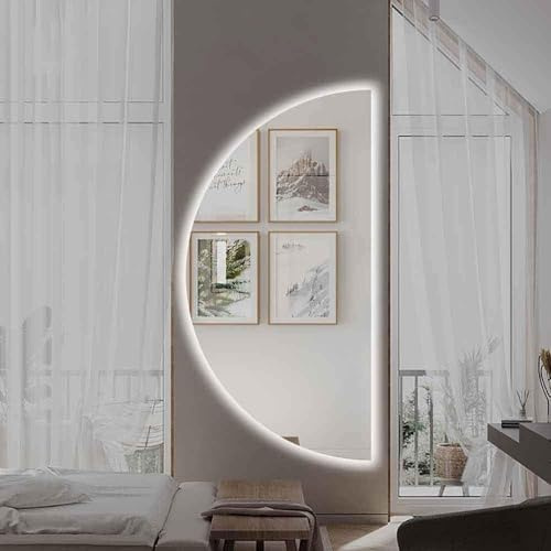 ZYBOWAYL 80×40cm Specchio da Bagno LED Illuminato a Mezzaluna, 100×50cm Specchio da Trucco Retroilluminato senza Cornice 120×60cm per Decorazioni Casa(Right Cut,39x20in)