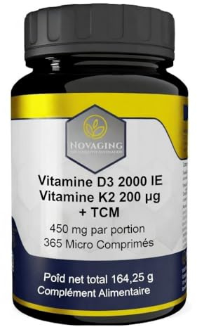 Vitamines D3 K2 MK-7, 365 Comprimés 100% Vegan