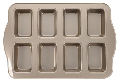 SEWACC Carbon Steel Mini Loaf Pan 8-Cavity Non-Stick Baking Mold for Bread Cake Muffins, Gold Rectangular Oven-Safe Cake Pan for Kitchen Baking