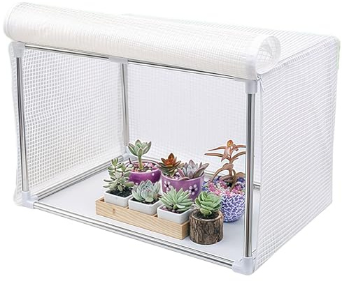ZPVXRVQ Mini-Wintergarten für den Innen- und Außenbereich, EIN kleines Gewächshaus mit Einer Tür mit Reißverschluss, wasserdichter Gartenmulch, schützt Pflanzen vor kaltem Frost(White,80x40x40cm)