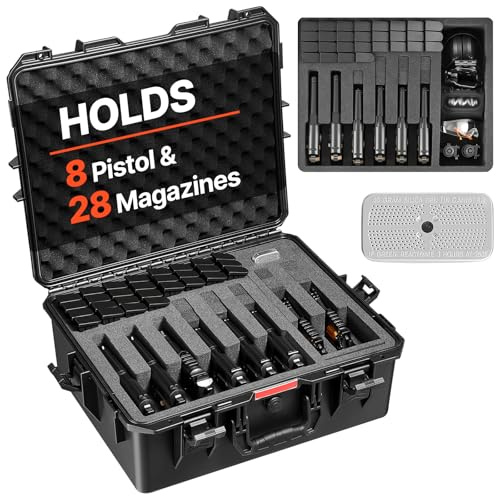 VEVOR Mallette Transport Arme, Valise à Pistolet avec Insert en Mousse XPE, Étui Rigide Étanche Capacité 8 Pistolets, pour Arme de Poing, Objectifs, Appareil Photo, 556x455x225 mm, Conforme TSA