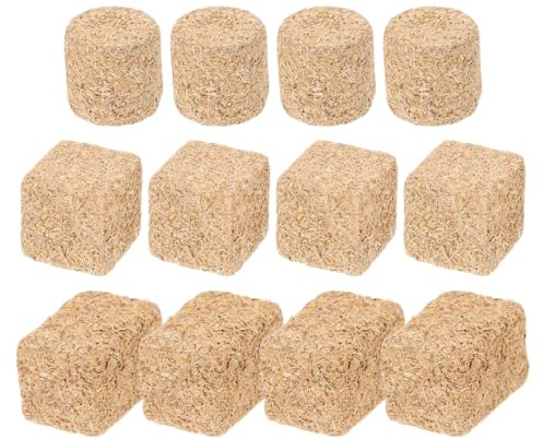 Hemobllo Mini-Heuballen 12 Stück in 3 Formen (rund, quadratisch, rechteckig) aus Holz – natürliche Heu-Optik & wetterfest für Innenbereich – für Modellbau, Bauernhof-Diorama, Puppenhaus & Krippenzubeh
