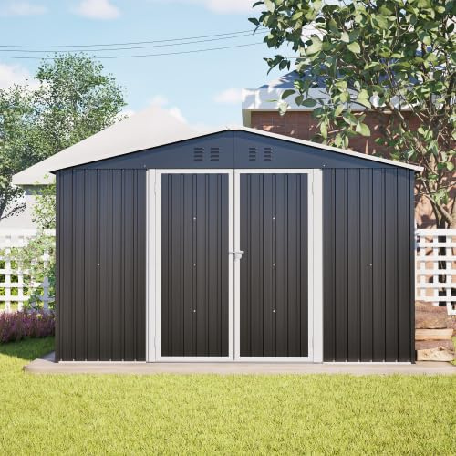 Trädgårdshus metall 300 x 252 x 191 cm, XXL utrustningsskjul med sadeltak, väderbeständig och rostfri, cykelgarage, trädgårdsskåp och soptunnager, antracit