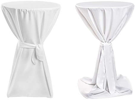 TexDeko® Stehtischhussen Premium mit Schleifenband Blickdicht für Bistrotische Bartische Tisch-Überzug Weiß Ø 90cm Oeko-TEX Zertifikat