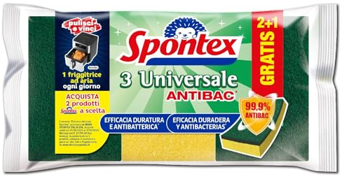 Spontex Universale Antibatterica 2+1, Spugna Abrasiva in Poliuretano, Dotata di Agente Antibatterico sulla Fibra