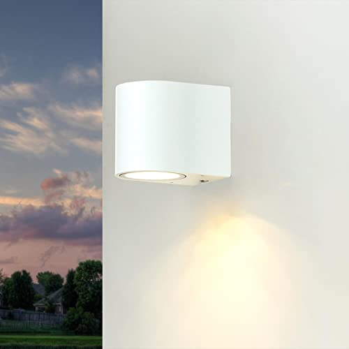 Lampada da parete GU10, lampada da esterno a parete bianca, downlight da esterno, giardino, terrazza, D:9,2 cm, IP44, resistente alla pioggia, lampada per porta d'ingresso, luce da parete esterna