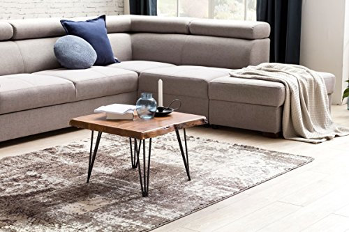KADIMA Design Couchtisch mit Baumkante 56x38x51 cm Sheesham Holztisch mit Metallbeinen