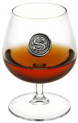 English Pewter Company 14.5oz Brandy Cognac Snifter Glass with Monogram Initial - Personalised Gift with Your Choice of Initial (S) [MON219]