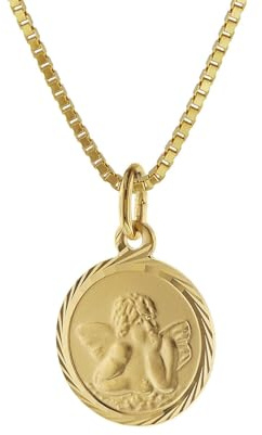 trendor Kinder Schutzengel Anhänger Gold 585 mit goldplattierter Kette | zauberhafter Halsschmuck für Mädchen und Jungen, traumhafte Geschenkidee für Kids,