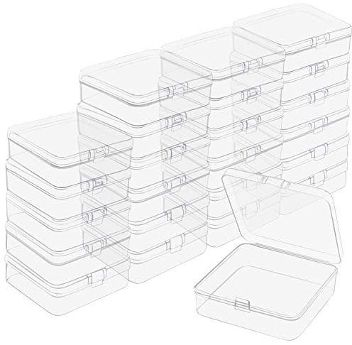 BELLE VOUS Kleine Aufbewahrungsbox Plastik Transparent mit Deckel zum Klappen (24 Stk) – 8,3 x 8,3 x 2,8 cm Mini Plastik Boxen für Kleine Perlen, Pillen, Schmuck, Schrauben Sortierbox, Bastelzubehör