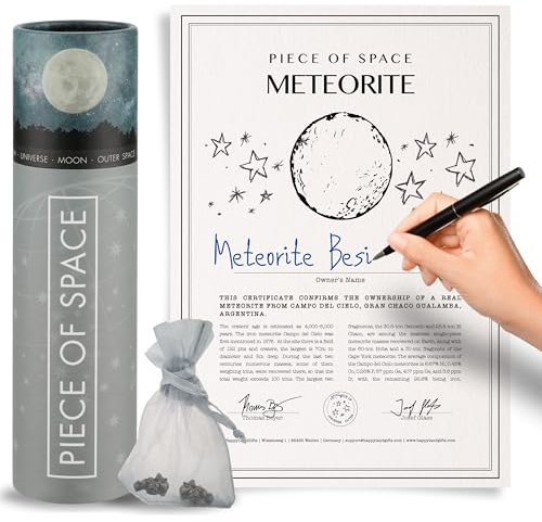 happylandgifts® Echte Sternschnuppe mit Urkunde in edler Urkundenrolle | Urkunde mit Wunschname zum selber eintragen | Geburtstag, Jahrestag, Valentinstag | 2 Meteoriten | Sternschnuppe Geschenk