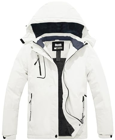 Skieer Women's Snowboarding Jacket Waterproof Rain Coat Hooded Winter Parka(White,Medium)