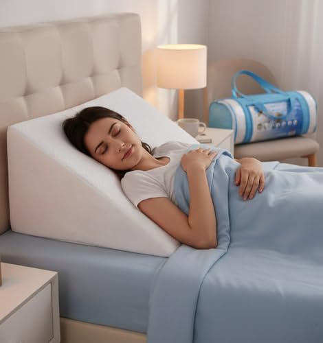 Almineez Memory Foam Therapy Bed Wedge Pillow - For Back Neck Pain - Better Breathing Circulation Acid Reflux – Washable Cover Included - Ideal Foam for Sleeping, Reading & Rest Elevation