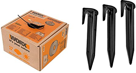 Worx 50 m Begrenzungsdraht für Landroid Mähroboter, WA0184, Schwarz & WA0179 Heringe zur Befestigung von Begrenzungsdraht für Landroid Mähroboter – WORX Zubehör Set bestehend aus 100 Haken