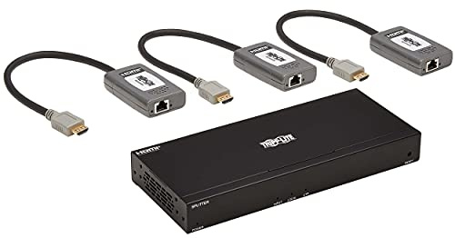 Tripp Lite 4-Port HDMI Over Ethernet Cat6 Extender Kit, Splitter/3x Pigtail Receivers - Up to 230 feet or 70.1 Meters - 4K 60Hz Video, HDR, 4:4:4, TAA Compliant (B127A-004-BHPH3)