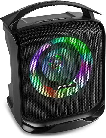 Fenton Sputnik 1, Altavoz Bluetooth con Radio pequeño portatil, LED Party con batería, Bluetooth 5.0, Micro SD, conexión USB, Incluye Radio FM, Altavoz con Luces, asa de Transporte, Color Negro