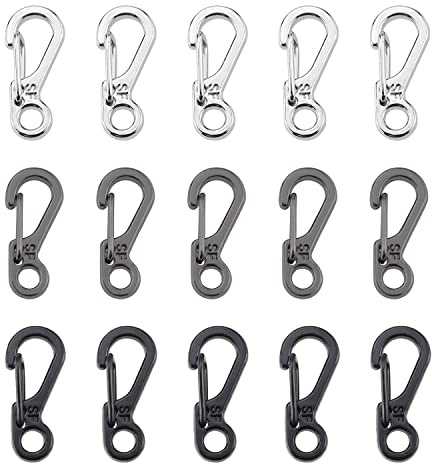 Rayong Karabiner Klein 15Pcs Karabinerhaken Klein, Mini Karabiner, Mini SF Aluminium Karabiner, Karabiner Schnalle ​Rucksack Verschlüss ​für Camping Reisen Schlüsselanhänger, 3 Farben