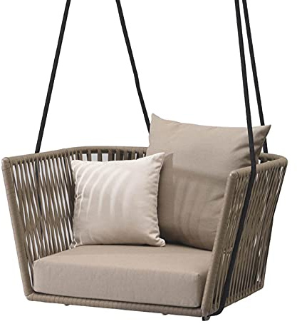 Rattan-Hängesessel für den Außenbereich, Schaukelsitz, Garten-Hängesessel, Balkon, Schaukelstuhl für Erwachsene mit Kissen und Kissen, Schaukel-Hängesessel für Terrasse, Garten, Hinterhof (E) (A)