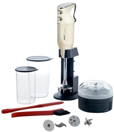 bamix M350 MAXX Set med stavmixer, 2 st glas, 4 x verktyg processor, spatel, rengöringsborste, 300 watt – tillverkad i Schweiz, elfenben/krom