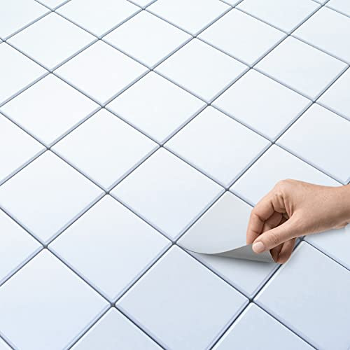60 Stück Fliesenaufkleber 10x10 cm für Bad und Küche - Klebefliesen, Mosaikfliesen - selbstklebende PVC Fliesen SET // Design: Weiß