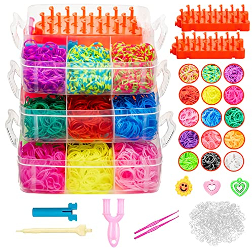 Caja Pulseras Gomas 4200 Bandas de Silicona para Hacer Pulseras de Colores DIY Juguete para Niñas y Niños Anillos Collares Kit de Pulseras