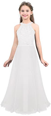 Mufeng Robe Longue Dentelle Fille Robe Mariage Soirée Communion Fête Anniversaire Baptême Costume Princesse pour Enfant 4-16 Ans