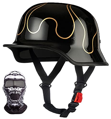 Mezzo Casco Moto Vintage Tedesco Casco a Faccia Aperta Retrò Omologato ECE, Berretto Donna Uomo Adulto Fibbia a Sgancio Rapido Regolabile, Scooter Crociera Bicicletta, 57~64cm