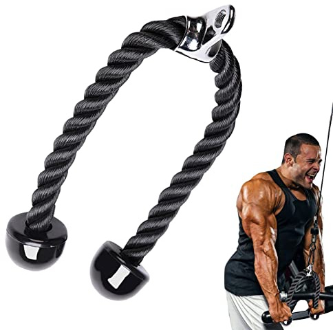 Firulab Corda per tricipiti - Deluxe Tricep Rope Pull Down Cable con estremità in Gomma,Corda pulldown per Cavo di Collegamento Fitness per Palestra Domestica