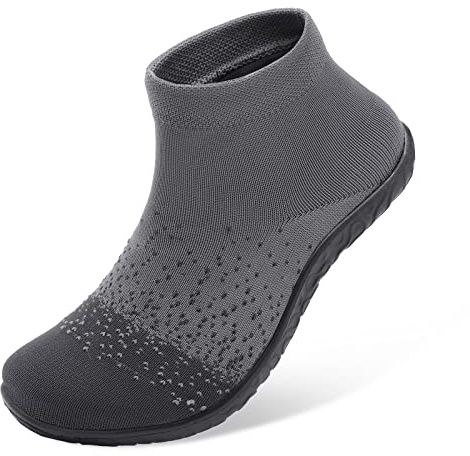 SKASO Sock Shoes Barefoot Minimalist Shoes Women Men Slip on Comfortable Breathable for Swimming Gym Running Grey Black Women Size 11.5-12.5