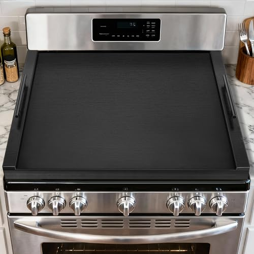 WAUTENANTY Noodle Board Stove Cover with Handles, Wood Stove Top Covers for Electric/Gas Stoves, Counter Space Top Cover Crafted from Solid Pine Wood,Also Used As Sink Covers & Decorative Tray (Black)