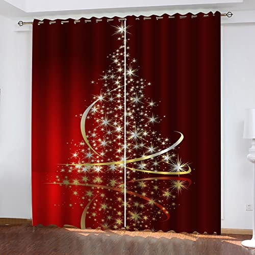 MAYNUO Cortinas Infantiles Niña 3D Árbol De Navidad De Oro Cortinas Opacas 2 Piezas Cortinas Termicas Aislantes Frio Y Calor Cortina 140x160 Cm Cortinas Baratas, Salon, Habitacion Juvenil, con Ojales