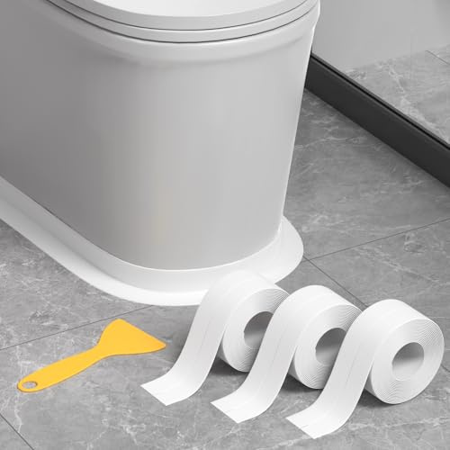 Fixmend Bath Sealant Strip, 3 Rolls Waterproof Self-Adhesive Seal Tape | Easy-Install Silicone Sealant Strip, for Toilet, Shower, Bathtub, Sink, Kitchen, Wall Corner, with Sealing Tool (38mmx3.2m)
