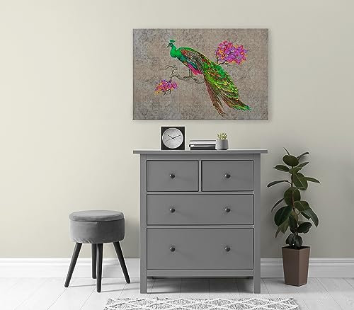 A.S. Création WTD - Stampa artistica su tela con motivo a pavone, 90 x 60 cm, formato orizzontale, moderna decorazione da parete per camera da letto, soggiorno, cucina, immagine su telaio