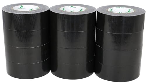 BOMEI PACK 12 Rollen Schwarz Panzertape - 50 mm x 50 Meter, stark klebend - handreißbar - gewebeverstärkt - Farbe: Schwarz Black - Gewebeband |-Panzerband Reparaturband