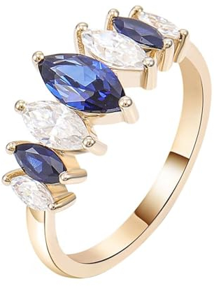 Verlobungsring Damen, Frauen Platin Verlobungsring mit Marquise-förmigem, im Labor hergestelltem Saphir und Moissanit (Größe Anpassen)