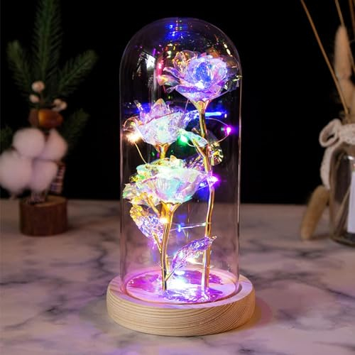 Crystal LED Rose in Glass Dome - Beauty and The Beast Galaxy Eternal Flower Gift for Valentine's Day, Wife, Mother's Day and Birthday