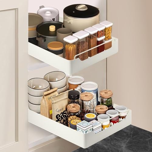 Gowkeey Teleskopschublade, Ausziehbare Schubladen Küche-Aufbewahrungsregale, Kohlenstoffstahl Schublade Küche mit Griff, Pull Out Cabinet Organizer, Kein Bohren und Nageln Erforderlich, Breite 25cm